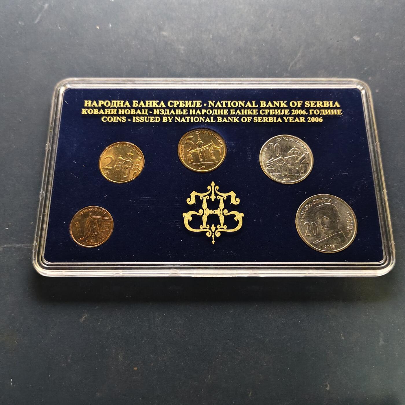 【全场包邮】纯粹捡漏拍511场 塞尔维亚2006年1版盾徽官方封装套币-原盒-含20第纳尔物理学家尼古拉·特斯拉诞生150周年纪念币