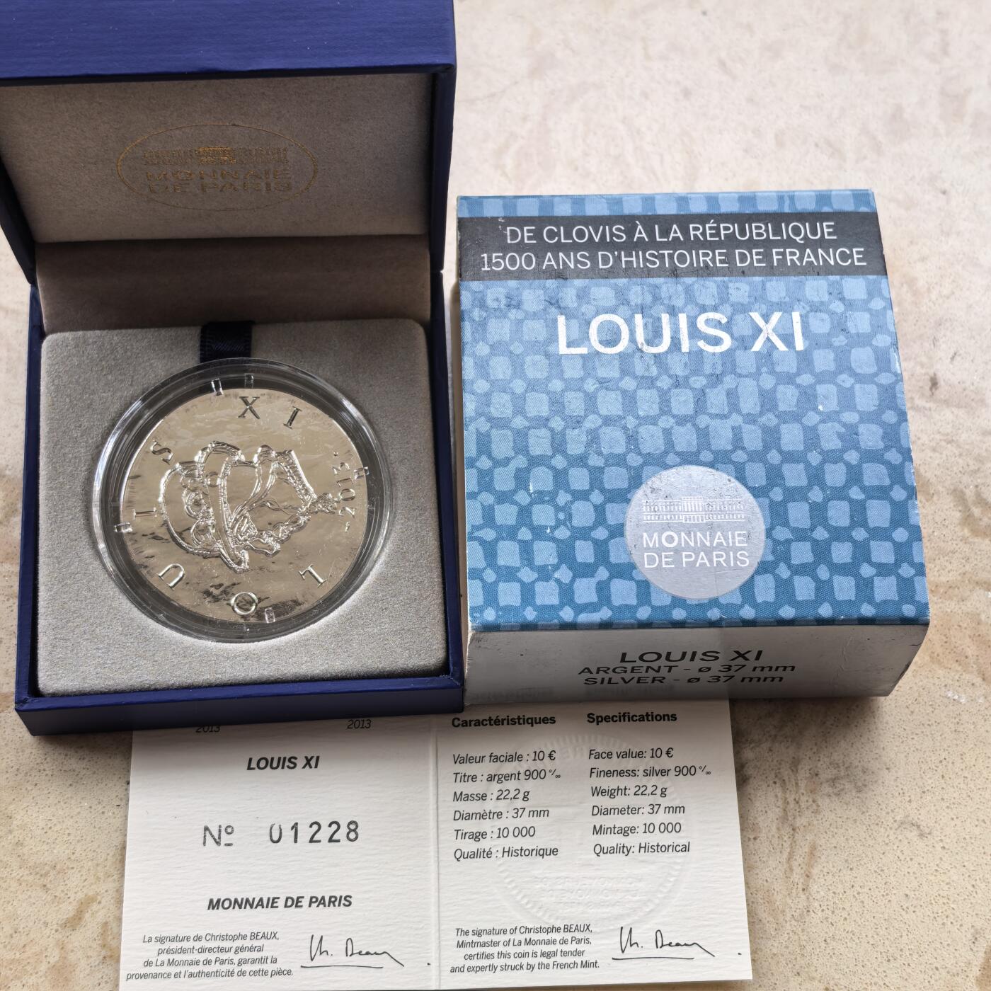 道一币馆币章第一百六十八场 原盒证 法国2013年历代君王-路易十一10欧元复古银币  22.2g 900s 10000