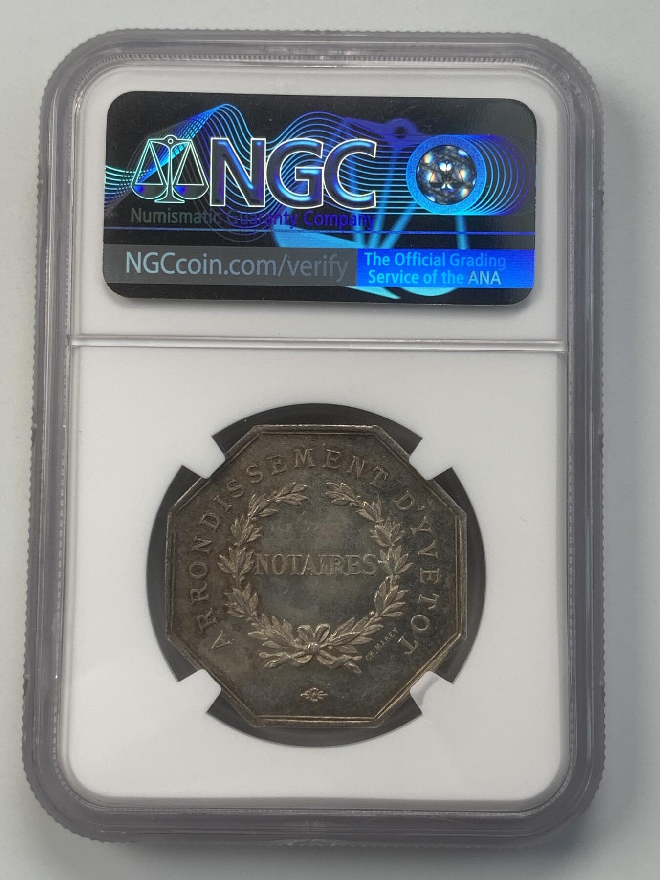 掌中浮雕-藏着的欧洲第054场 NGC MS62 : 法国伊沃托区公证人八角银章，31mm