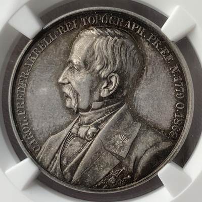 掌中浮雕-藏着的欧洲第054场 - NGC MS62 : 1890年瑞典（瑞典医生卡尔·弗雷德里克·阿克雷尔）医学银章，31mm；L. Ahlborn雕刻；