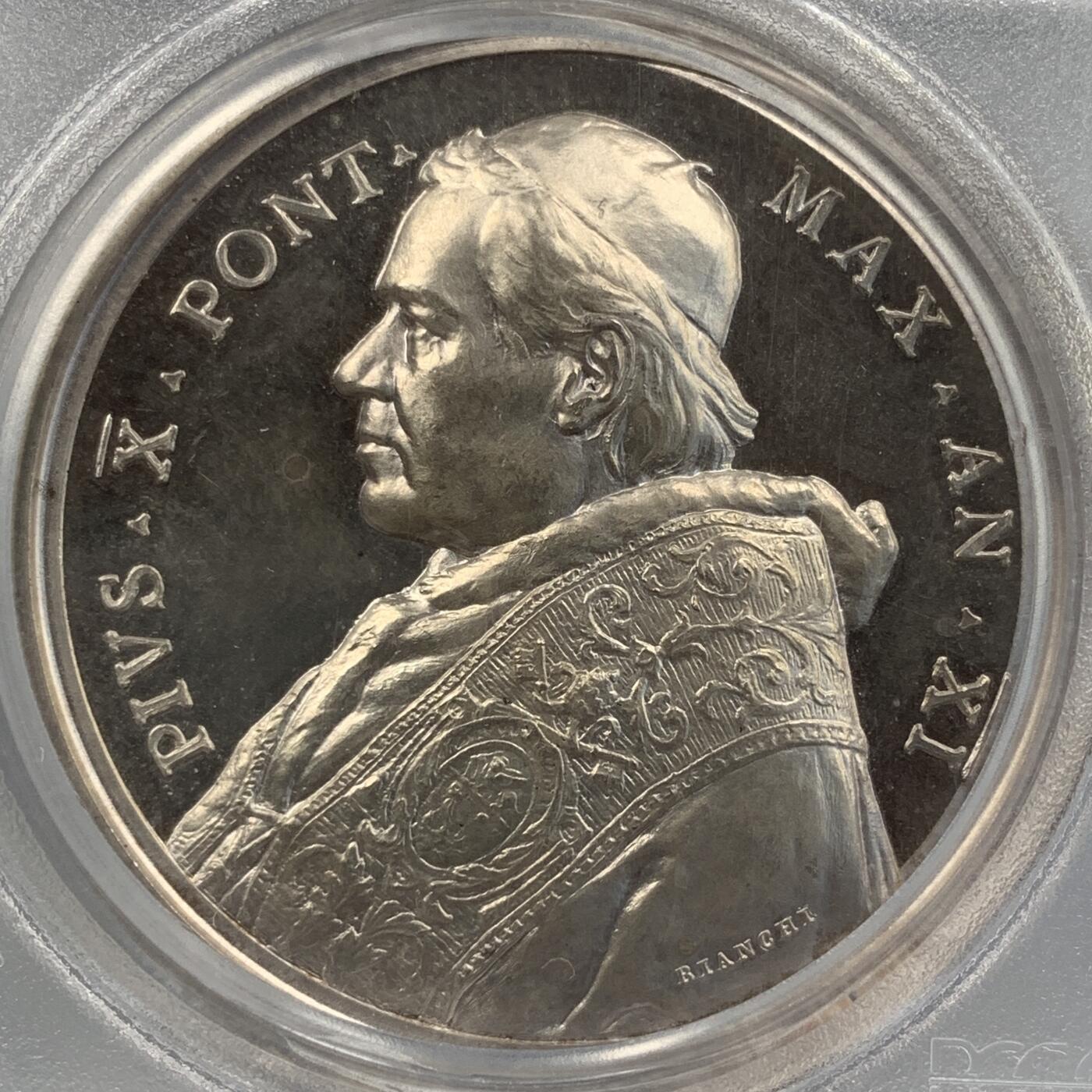 掌中浮雕-藏着的欧洲第054场 PCGS SP65 :  梵蒂冈教皇庇护十世/教皇神学院就职银章，44mm