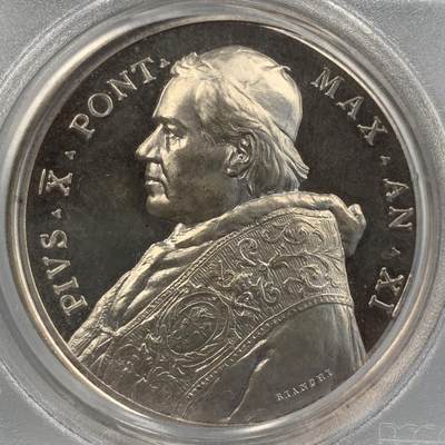 掌中浮雕-藏着的欧洲第054场 - PCGS SP65 :  梵蒂冈教皇庇护十世/教皇神学院就职银章，44mm