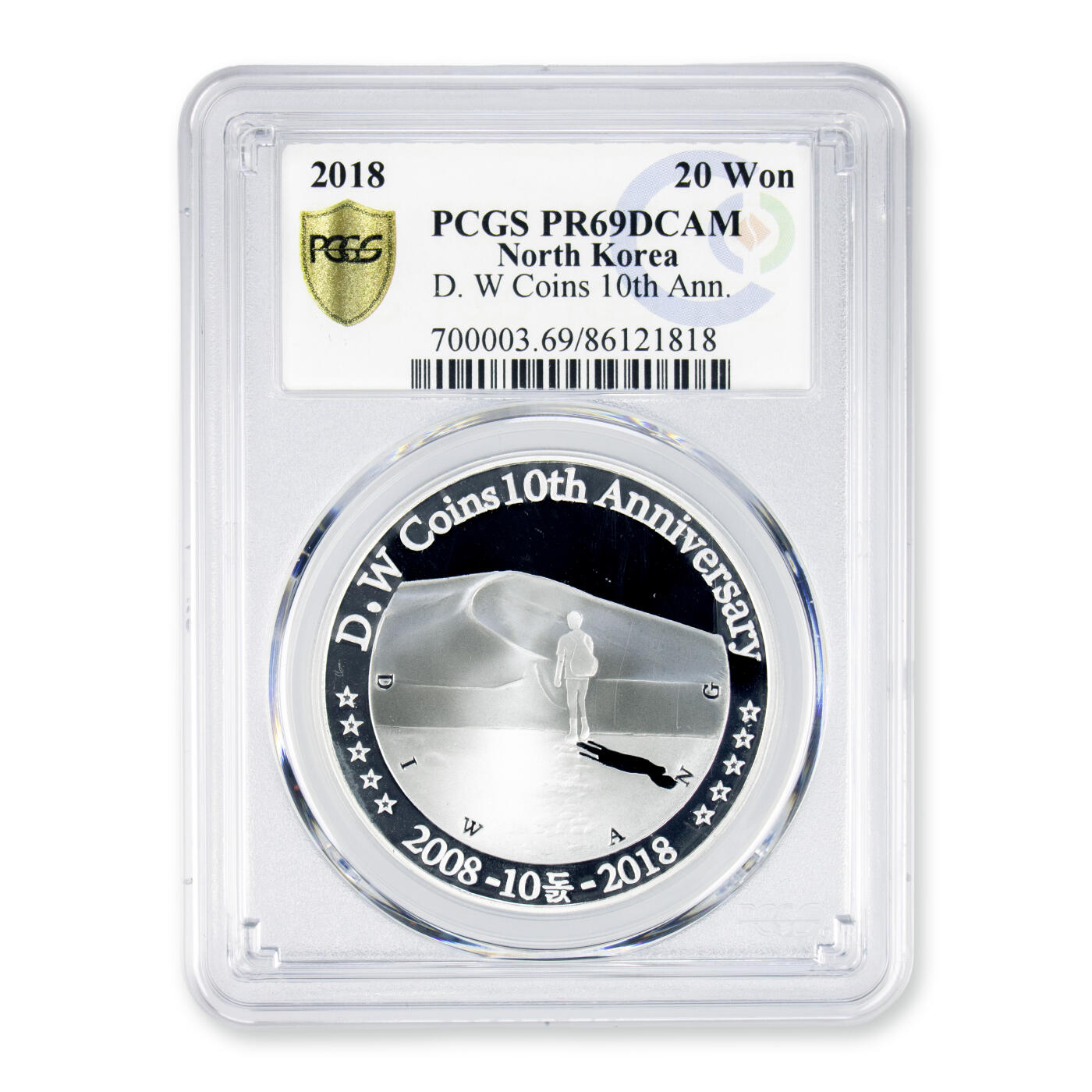 2018年朝鲜-D.W COINS成立10周年纪念银币31g999纯银PCGS评级 69