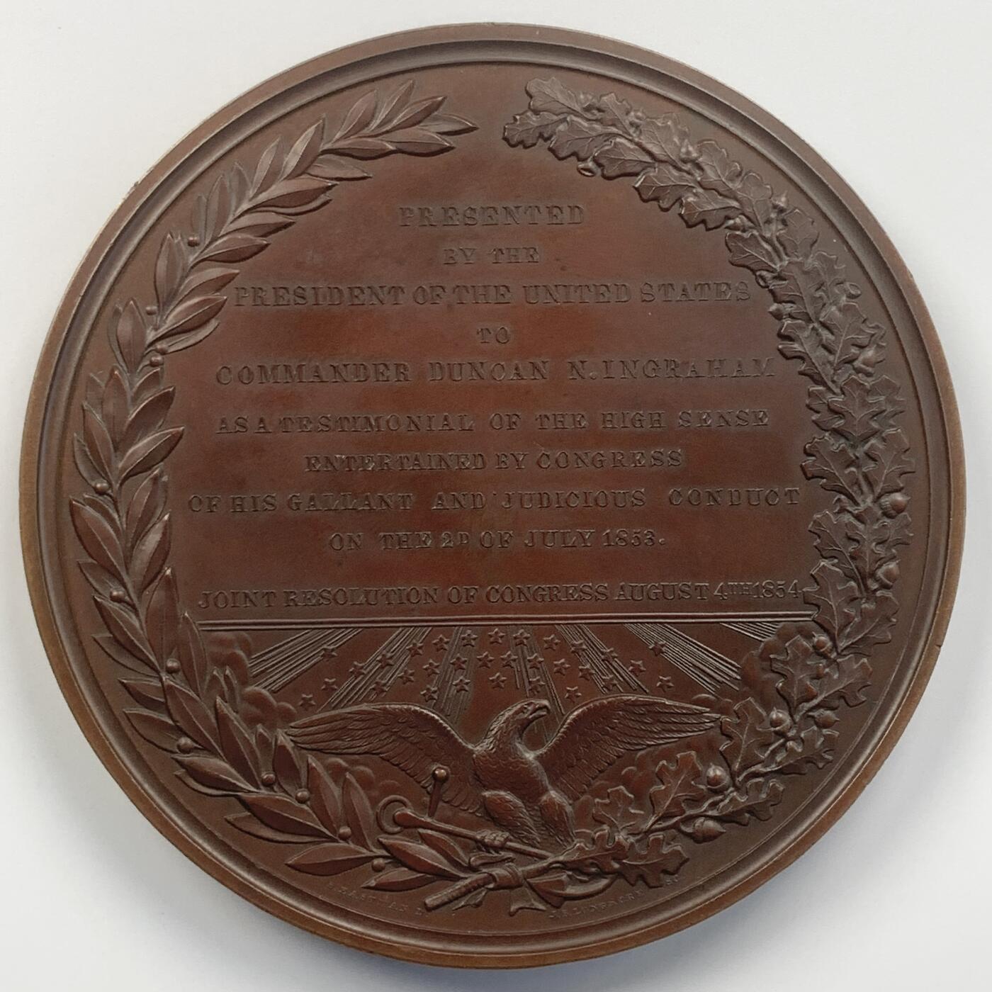 掌中浮雕-藏着的欧洲第054场 1854年邓肯·英格拉姆的营救马丁·科什塔，102mm，Peter F Cross, James B Longacre and S Eastman雕刻