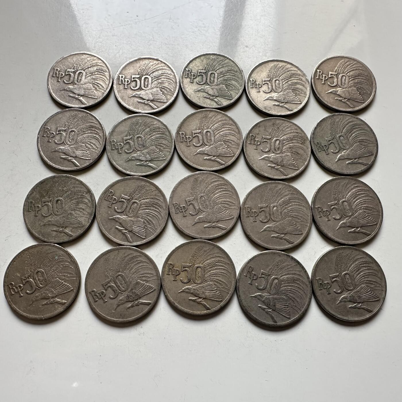 🌹外币初藏🌹🐯2026年第27场   每周二四六晚8️⃣点 接代拍 印度尼西亚 1971年天堂鸟50卢比一组20枚 a