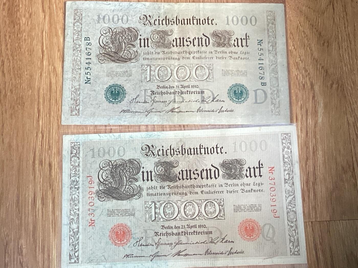 德国马克1910年1000帝国银行