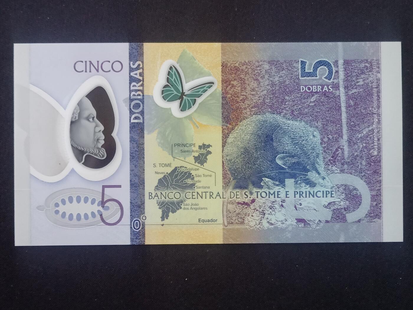 【游宝拍卖】丙午马年第11期 圣多美和普林西比-5多布拉【2016年 万位号 AA0010997 全新UNC】