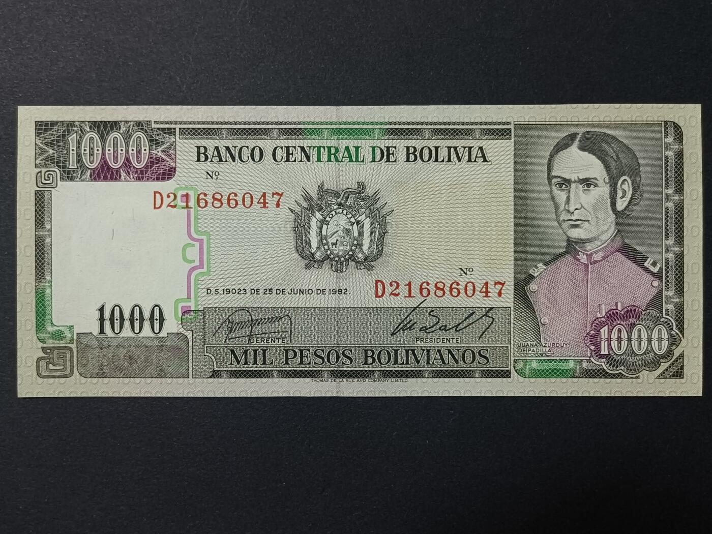 【游宝拍卖】丙午马年第11期 玻利维亚-1000比索【1982年 全新UNC-】