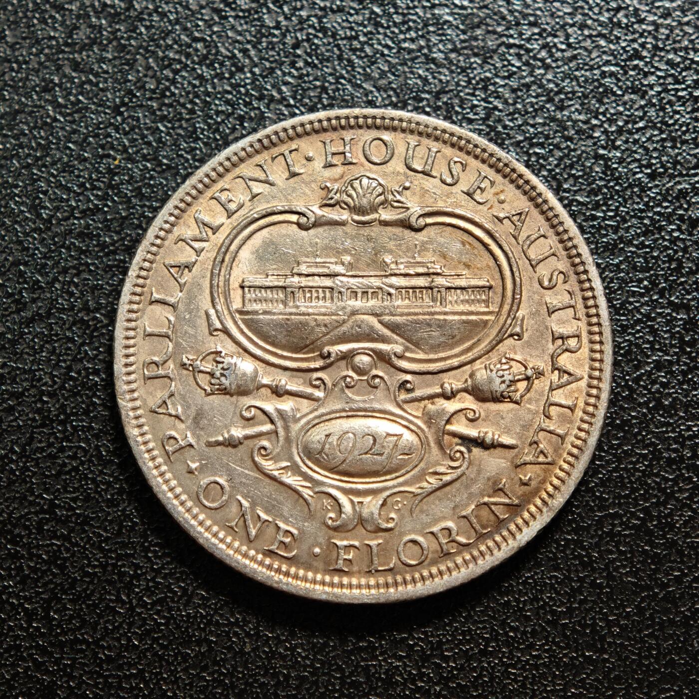 【德藏】世界币章拍卖第167期（拍品征集中~欢迎藏友联系） 1927年 澳大利亚国会大厦开幕1弗洛林纪念银币 925银 直径约：27.2mm；重约：11.2g