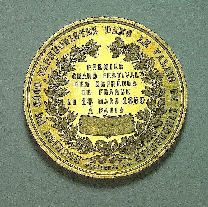 【原盒】法国1859年 拿破仑三世精制高浮雕大镀金章 带原盒 光边 50MM