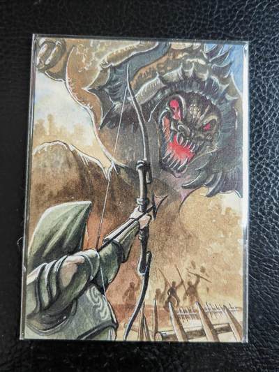 阳大大卡牌拍卖第104期（持续收拍品，周五晚上九点截拍，进群福利早知道） - 【手绘卡】射手与怪物战斗场景-画师东北画-聚心绘