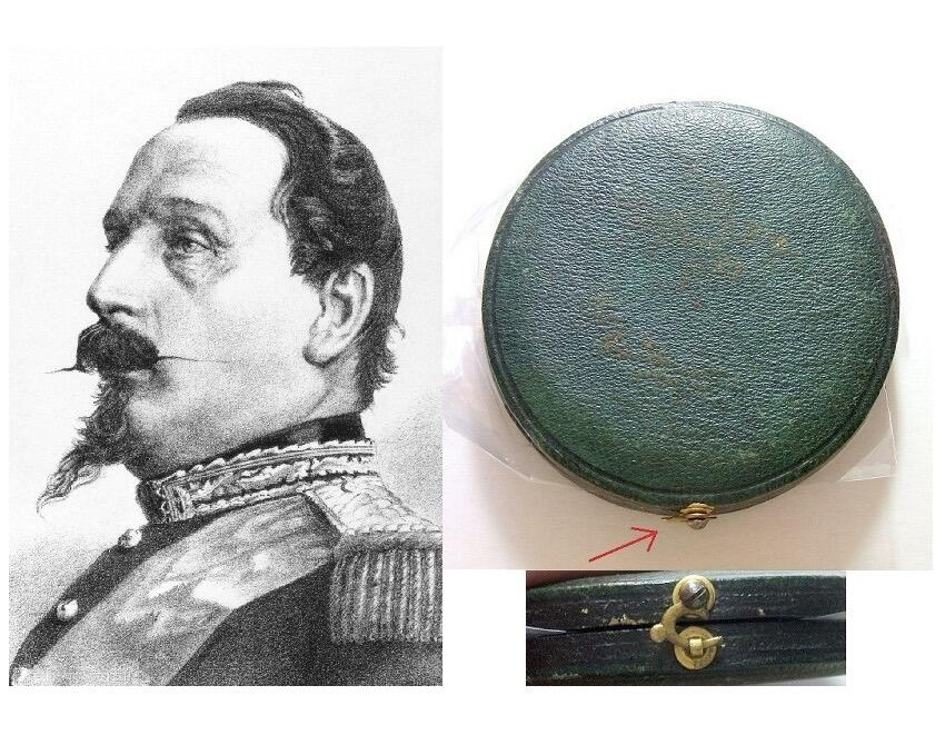 【原盒】法国1859年 拿破仑三世精制高浮雕大镀金章 带原盒 光边 50MM