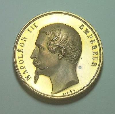 【原盒】法国1859年 拿破仑三世精制高浮雕大镀金章 带原盒 光边 50MM - 【原盒】法国1859年 拿破仑三世精制高浮雕大镀金章 带原盒 光边 50MM