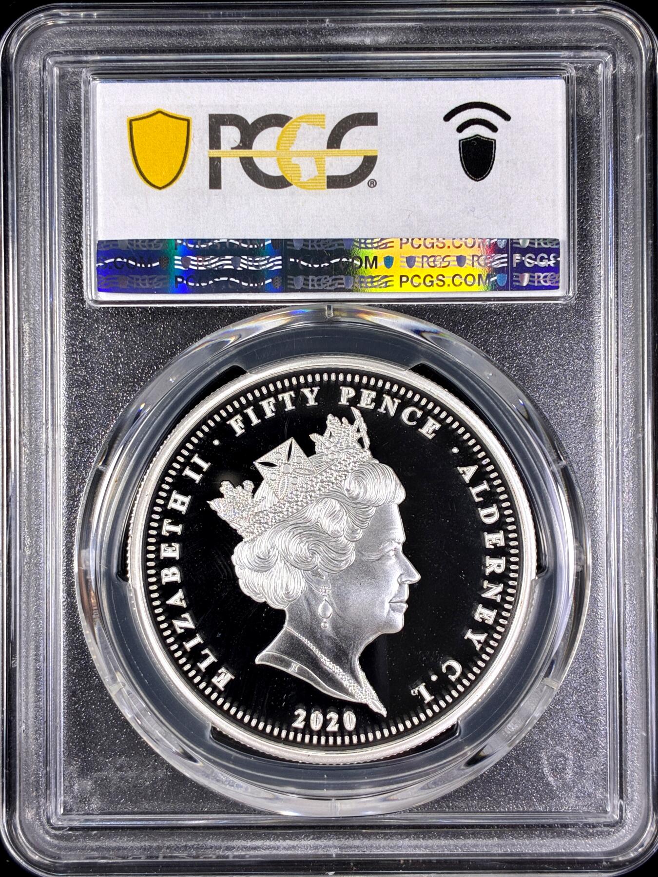 【雨安】【直播拍卖】【第0128期-评级币章】2026-03-14 周六 19:30 (金价1145, 银价22.39) [评级现代] Alderney 奥尔德尼 50便士 2020年 VE-Day PCGS-PR69DCAM 精制币