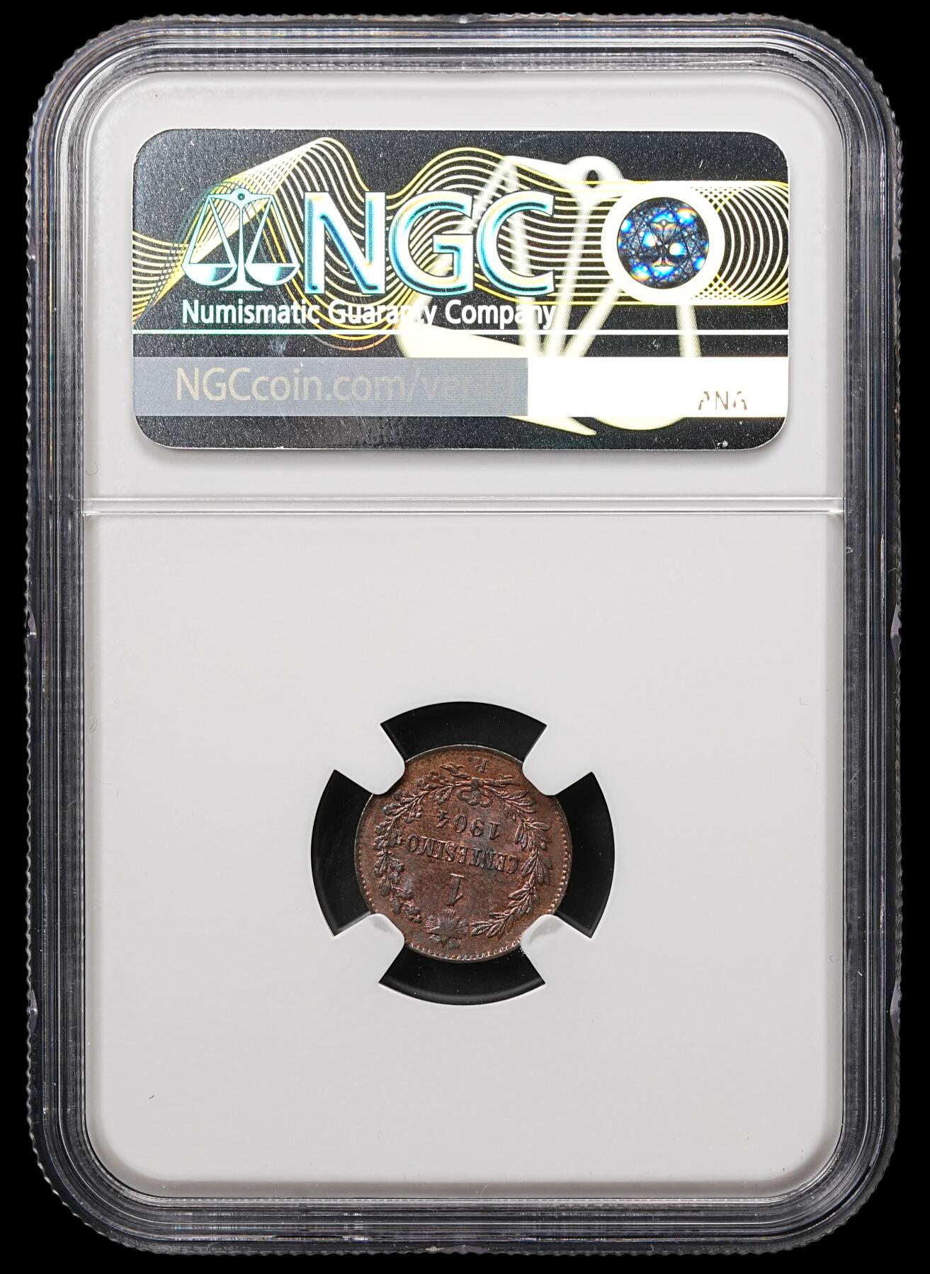 修遠堂世界钱币第107期 NGC MS64BN 1904年意大利1分铜币