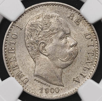 修遠堂世界钱币第107期 - NGC MS63 1900年意大利1里拉银币，少见的年份，充分流通品种，MS有分少见