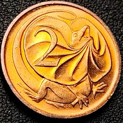 泉币菌-第207场-拍品多 请提前出价 - 原铜光UNC 1984年 英属澳大利亚2分铜币 伞蜥蜴斗篷蜥 21.5mm