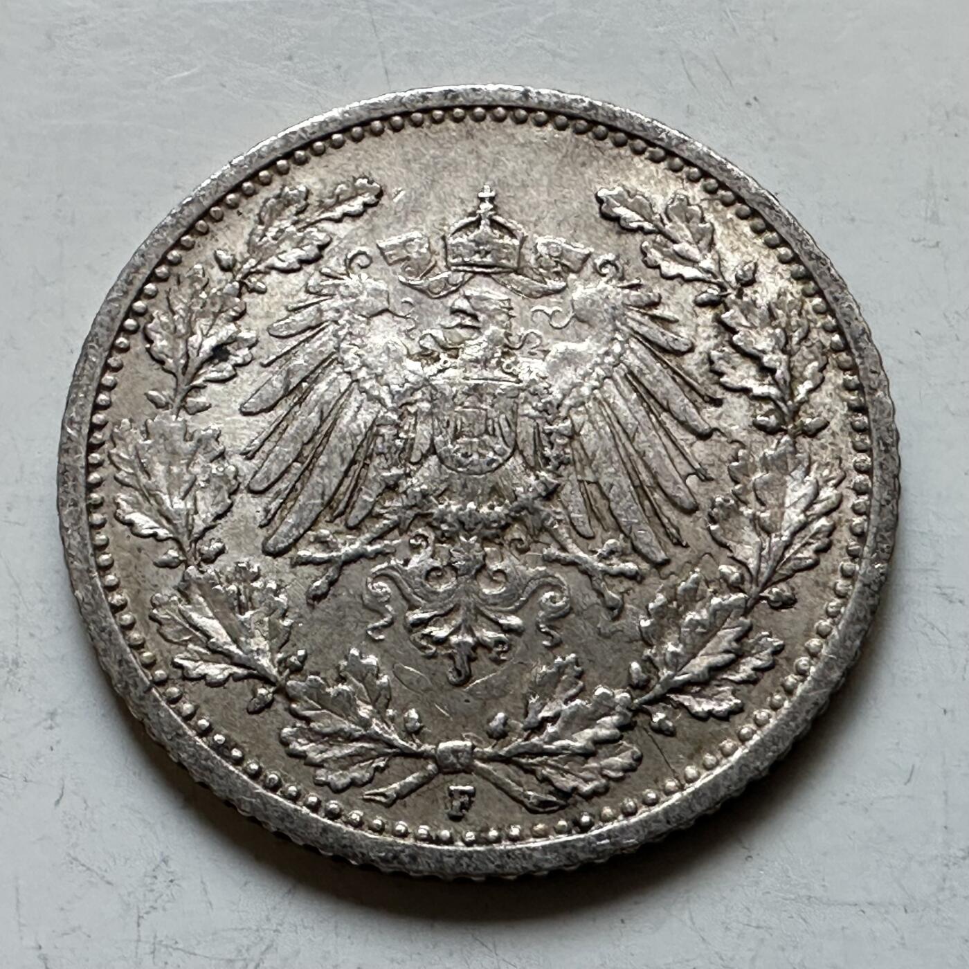 🌹外币初藏🌹🐯2026年第28场   每周二四六晚8️⃣点 接代拍 德国 1907年 帝国鹰 1/2马克银币 90%银 2.78g 20mm