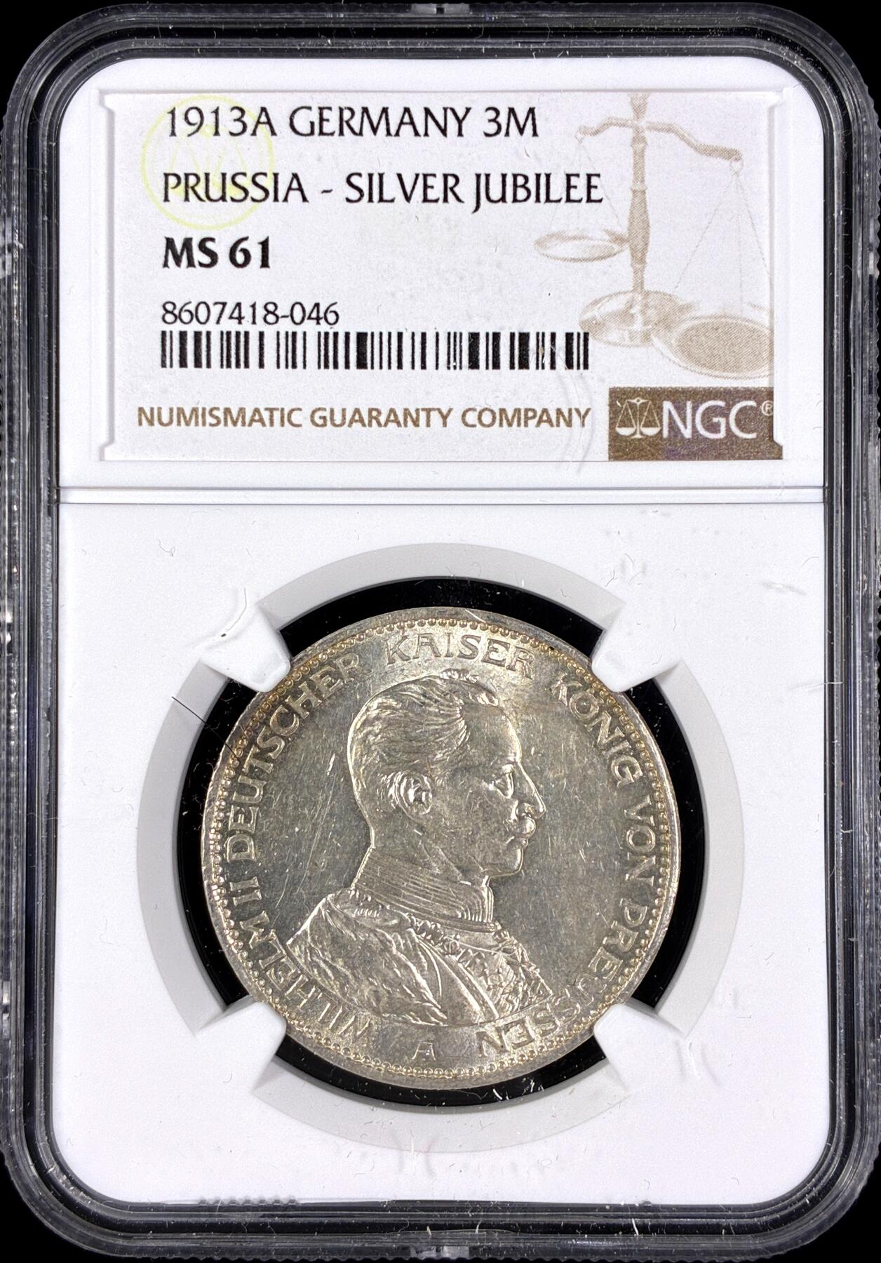 【雨安】【直播拍卖】【第0128期-评级币章】2026-03-14 周六 19:30 (金价1145, 银价22.39) [评级德国] Germany 德国 帝国 普鲁士 3马克 (1914) 军装 1914年  NGC-MS61