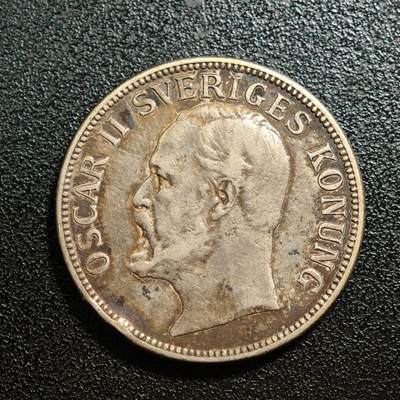 【德藏】世界币章拍卖第167期（拍品征集中~欢迎藏友联系） - 1907年 瑞典奥斯卡二世2克朗银币 800银 直径约：29.5mm；重约：15g