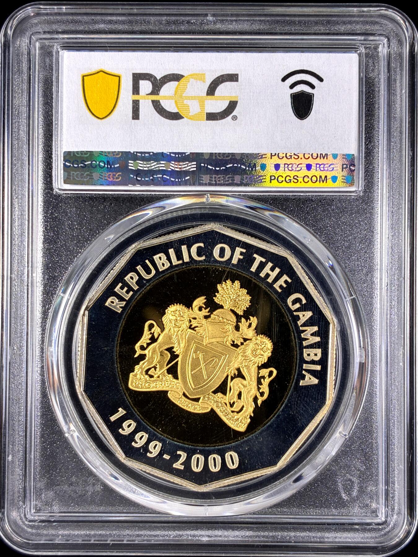 【雨安】【直播拍卖】【第0128期-评级币章】2026-03-14 周六 19:30 (金价1145, 银价22.39) [评级现代] Gambia 冈比亚 2000Bututs 1999年 千禧年 PCGS-PR67DCAM 精制币