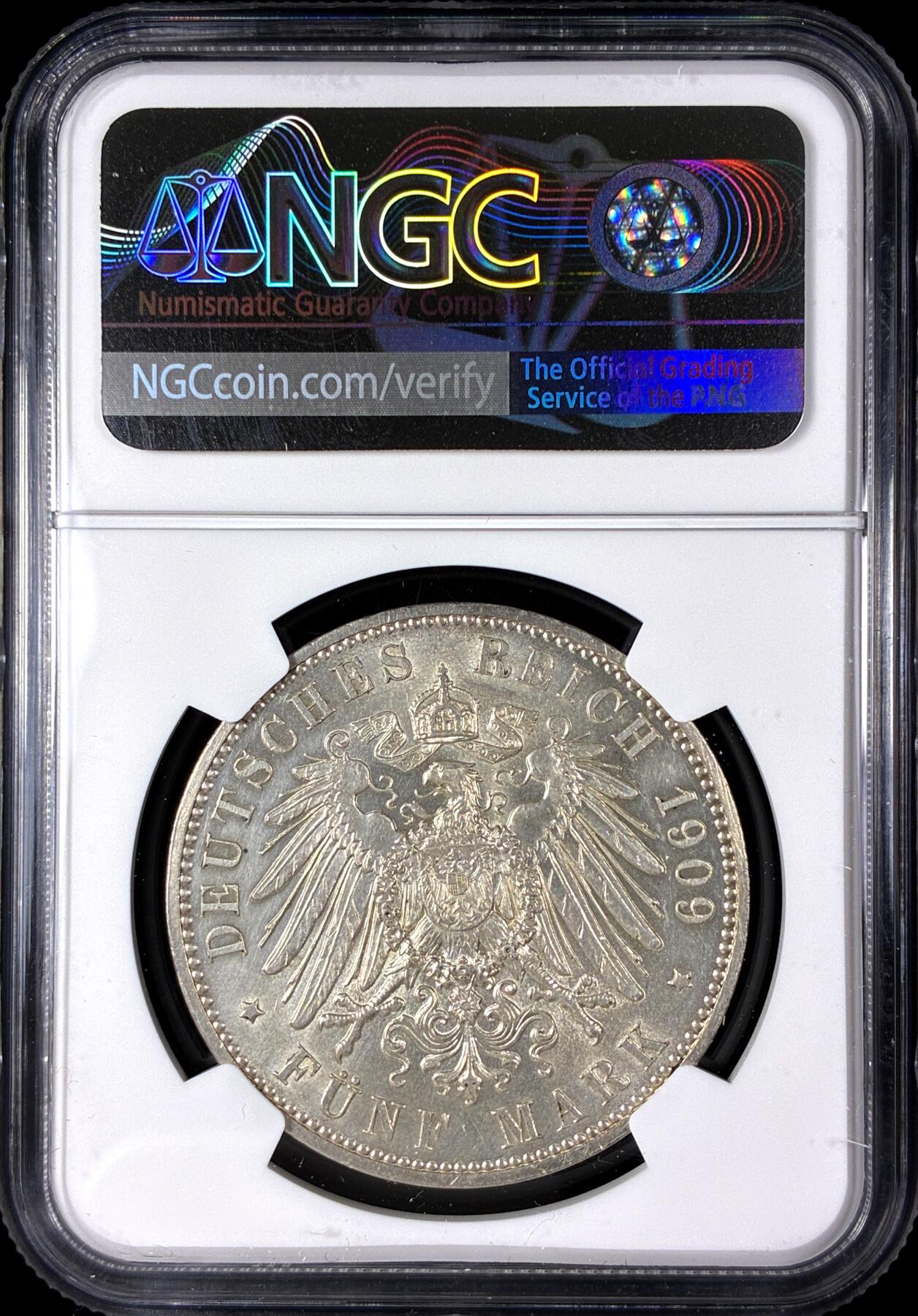 【雨安】【直播拍卖】【第0128期-评级币章】2026-03-14 周六 19:30 (金价1145, 银价22.39) [评级德国] Germany 德国 帝国 J.139 萨克森 5马克 (1909) 莱比锡大学 1909年  NGC-UNC