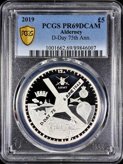 【雨安】【直播拍卖】【第0128期-评级币章】2026-03-14 周六 19:30 (金价1145, 银价22.39) - [评级现代] Alderney 奥尔德尼 50便士 2019年 D-Day PCGS-PR69DCAM 精制币