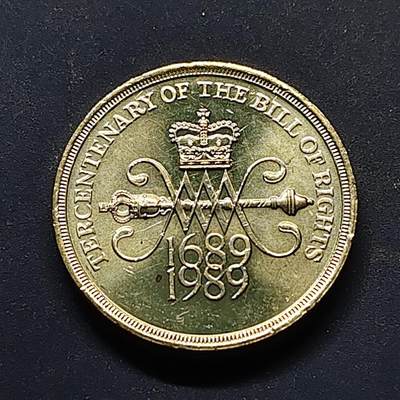 【全场包邮】纯粹捡漏拍510场 - 英国1989年2镑权利法案300周年圣爱德华王冠纪念币