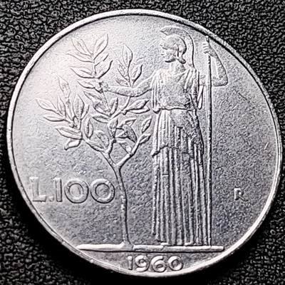 泉币菌-第208场-拍品多 请提前出价 - 意大利早期100里拉 月亮和记忆女神密涅瓦 不锈钢币 27.8mm