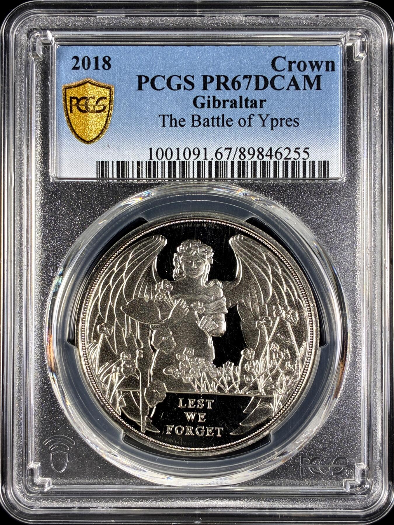 【雨安】【直播拍卖】【第0128期-评级币章】2026-03-14 周六 19:30 (金价1145, 银价22.39) [评级现代] Gibraltar 直布罗陀 1克朗 2018年 伊普尔战役 PCGS-PR67DCAM 精制币