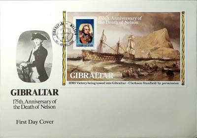 ↓君缘收藏760期☞钱币邮品↓无佣金、可寄存、满30元包邮  - 英属直布罗陀邮票，1981年纪念英国海军名将霍雷肖·纳尔逊逝世175周年邮票小型张首日封(大封)
