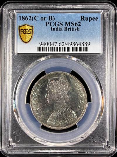 【雨安】【直播拍卖】【第0128期-评级币章】2026-03-14 周六 19:30 (金价1145, 银价22.39) - [评级亚洲] India 英属印度 1卢比 KM#0473 1862年 维多利亚  PCGS-MS62