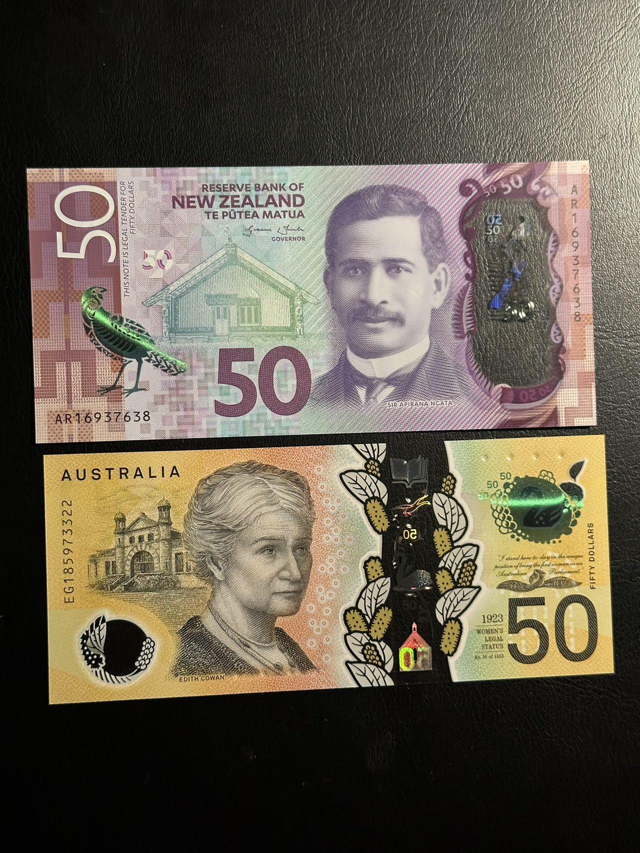 丙午马年三月第二场 精品更新 澳大利亚、新西兰50一组两张。品相unc-。塑料钞