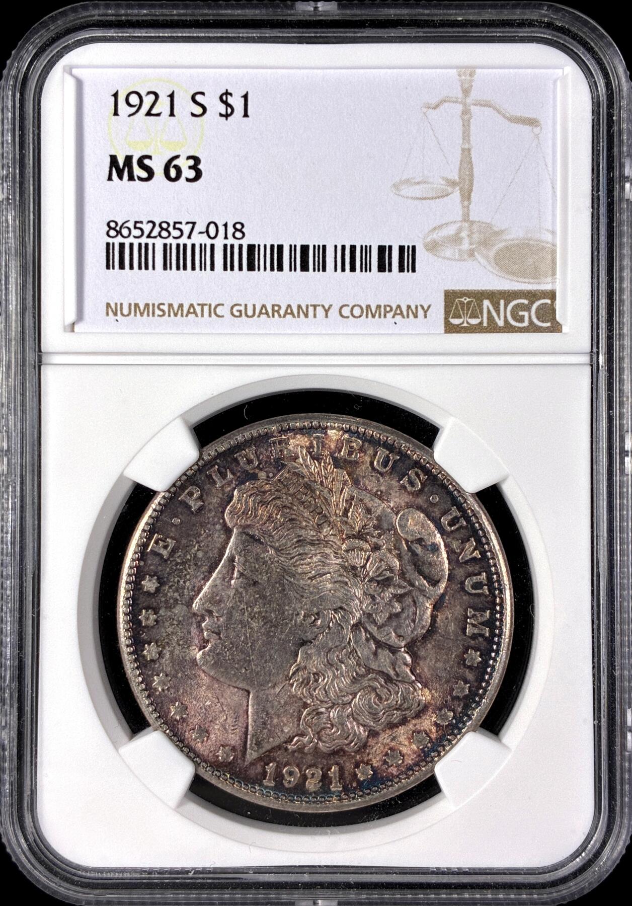 【雨安】【直播拍卖】【第0128期-评级币章】2026-03-14 周六 19:30 (金价1145, 银价22.39) [评级美洲] USA 美国 1美元 (1878-1921) 摩根 1921年S  NGC-MS63