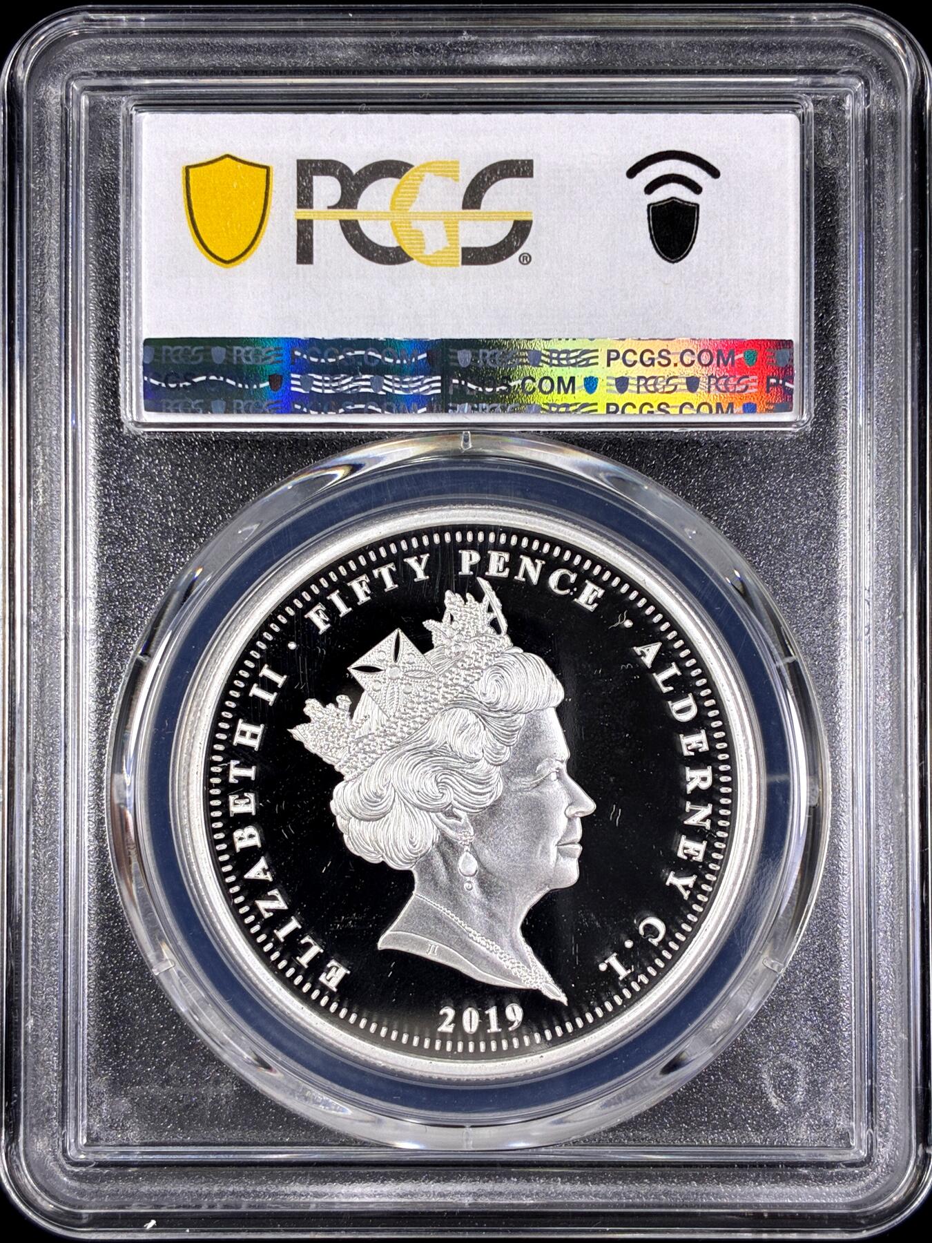 【雨安】【直播拍卖】【第0128期-评级币章】2026-03-14 周六 19:30 (金价1145, 银价22.39) [评级现代] Alderney 奥尔德尼 50便士 2019年 D-Day PCGS-PR69DCAM 精制币