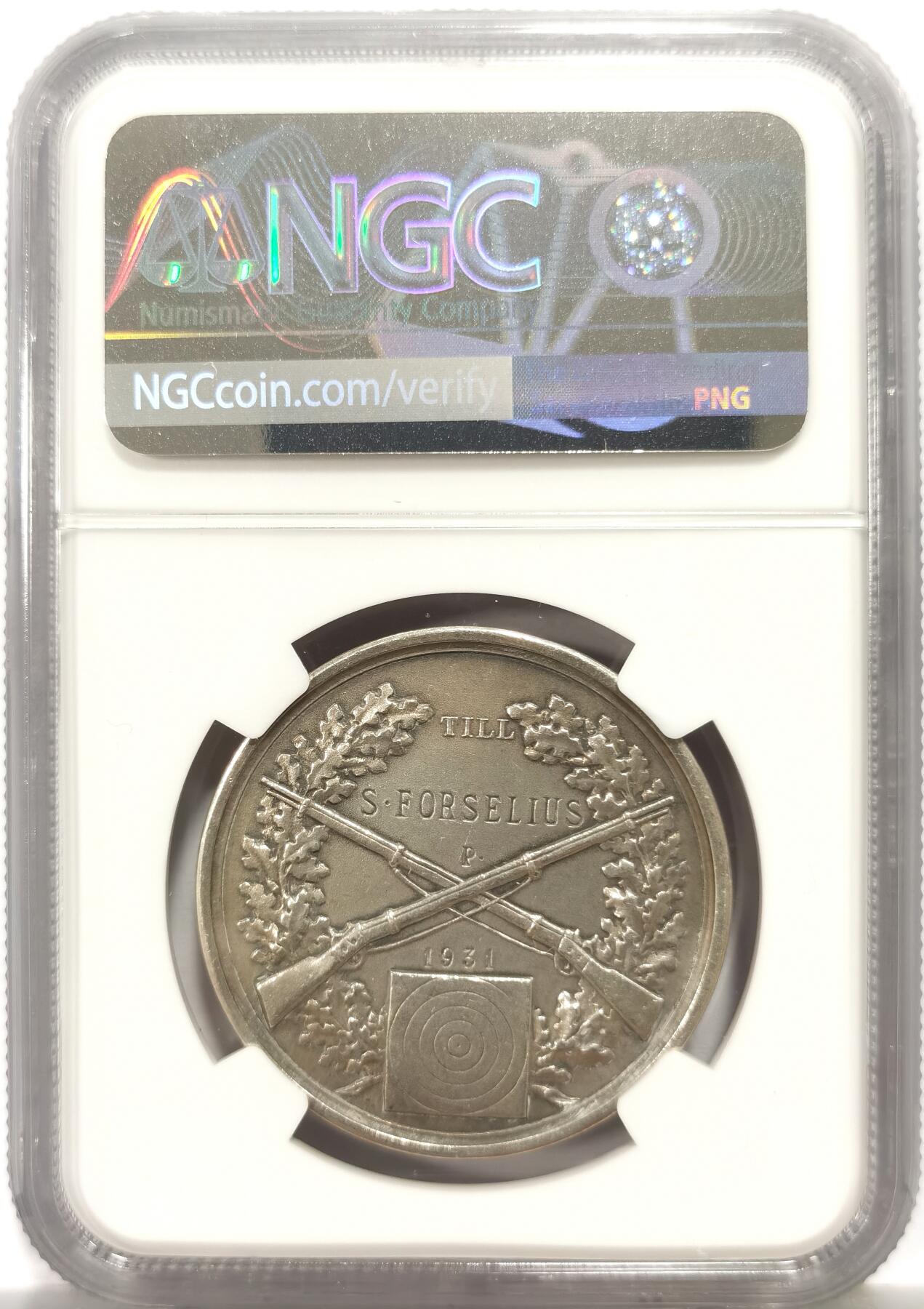 博洋堂世界钱币拍卖第164期（全场包邮） NGC UNC 瑞典1931年国王的乌普兰射击团纪念银章，35mm