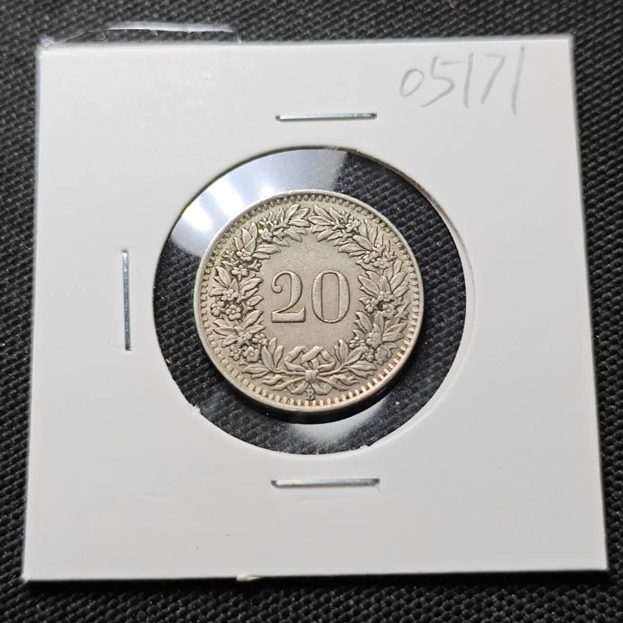 KK钱币收藏小铺   第405期 2月预留时间 周末发货 1944瑞士20分 