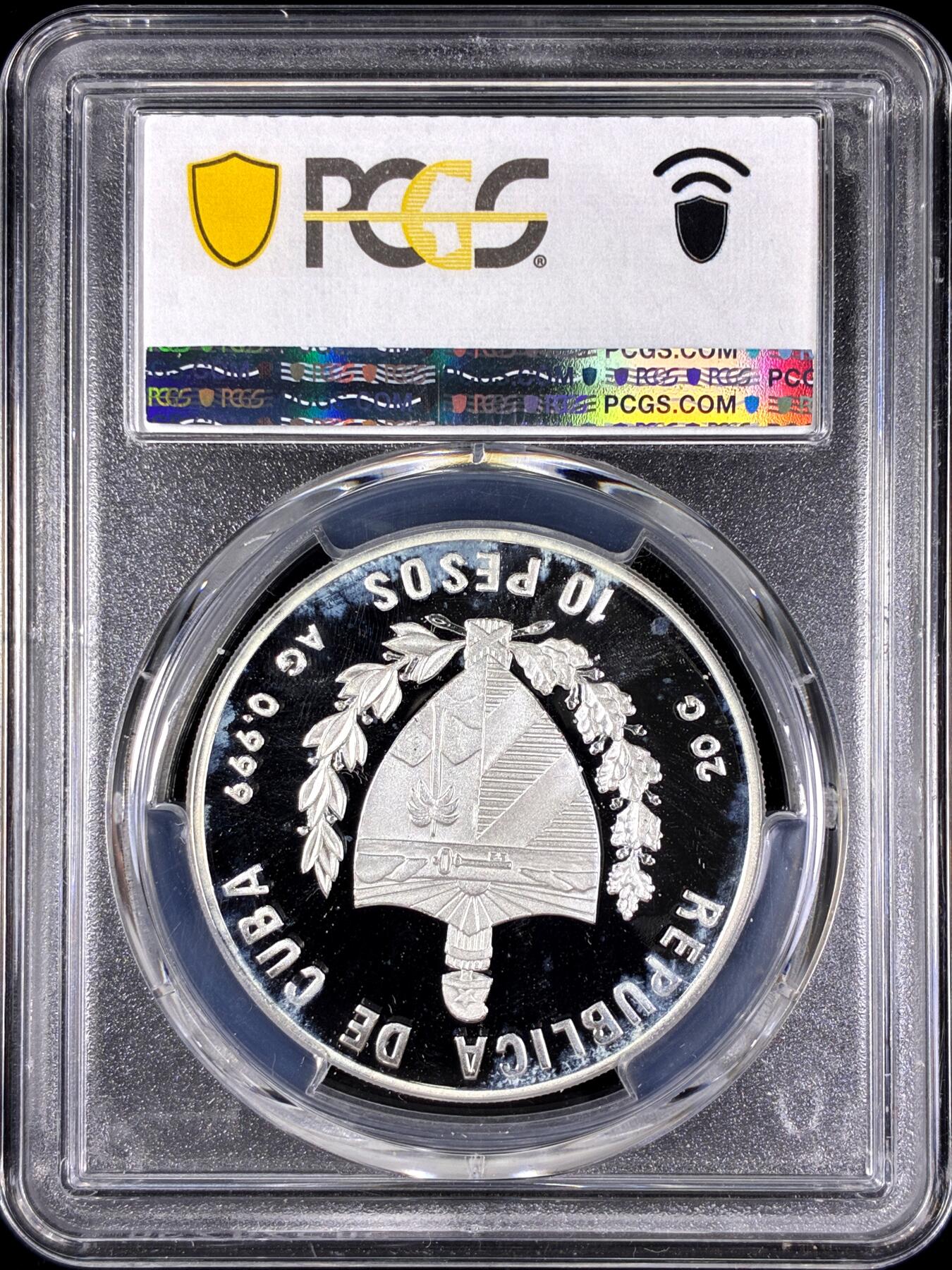 【雨安】【直播拍卖】【第0128期-评级币章】2026-03-14 周六 19:30 (金价1145, 银价22.39) [评级现代] Cuba 古巴 10比索 1997年 西班牙探险家平松 PCGS-PR66DCAM 精制币