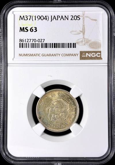 【雨安】【直播拍卖】【第0128期-评级币章】2026-03-14 周六 19:30 (金价1145, 银价22.39) - [评级亚洲] Japan 日本 20钱 明治37年 明治三十七年  NGC-MS63