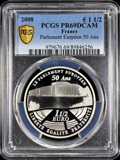 【雨安】【直播拍卖】【第0128期-评级币章】2026-03-14 周六 19:30 (金价1145, 银价22.39) - [评级欧元] France 欧元 法国 1.5欧元 2008年 欧盟会议 PCGS-PR69DCAM 精制币