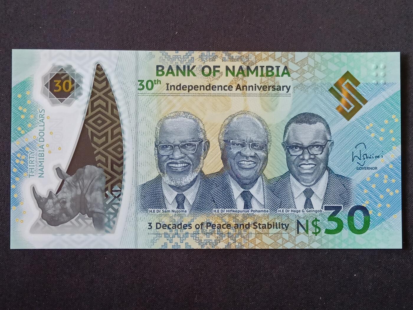 【游宝拍卖】丙午马年第11期 纳米比亚-30宽扎【独立30周年纪念钞 全新UNC】