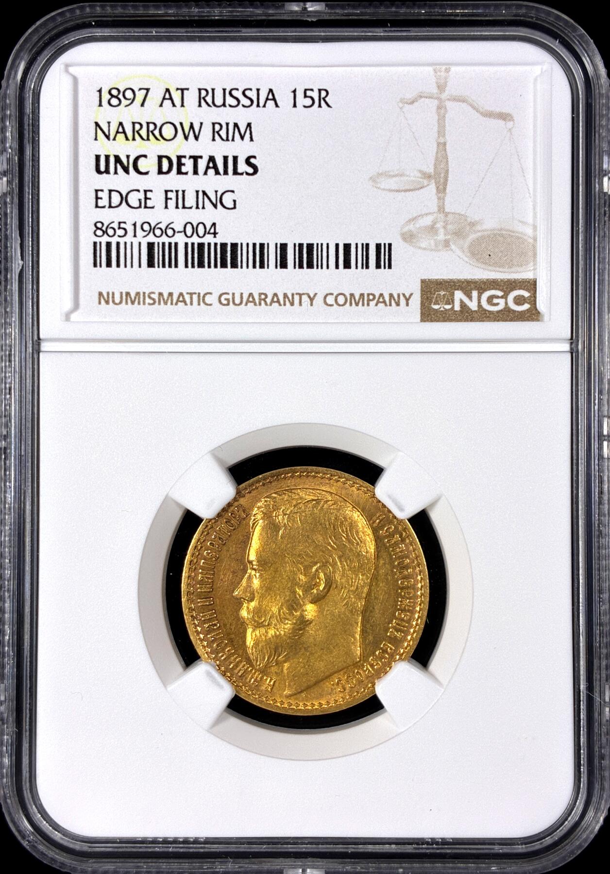 【雨安】【直播拍卖】【第0128期-评级币章】2026-03-14 周六 19:30 (金价1145, 银价22.39) [评级金铂] Russia [金币] 沙俄 15卢布 1897年 尼古拉二世  NGC-UNC