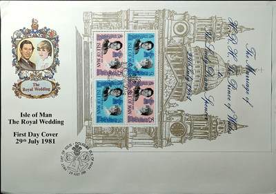 ↓君缘收藏760期☞钱币邮品↓无佣金、可寄存、满30元包邮  - 英属马恩岛邮票，1981年纪念威尔士亲王查尔斯与戴安娜王妃的王室婚礼邮票小版张首日封(大封)