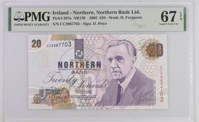 【礼羽收藏】🌏世界钱币拍卖128期 - 1999爱尔兰北方银行20镑，PMG67分亚军分，更高分仅两张，PMG错标，票面显示年份1999年，号码无4