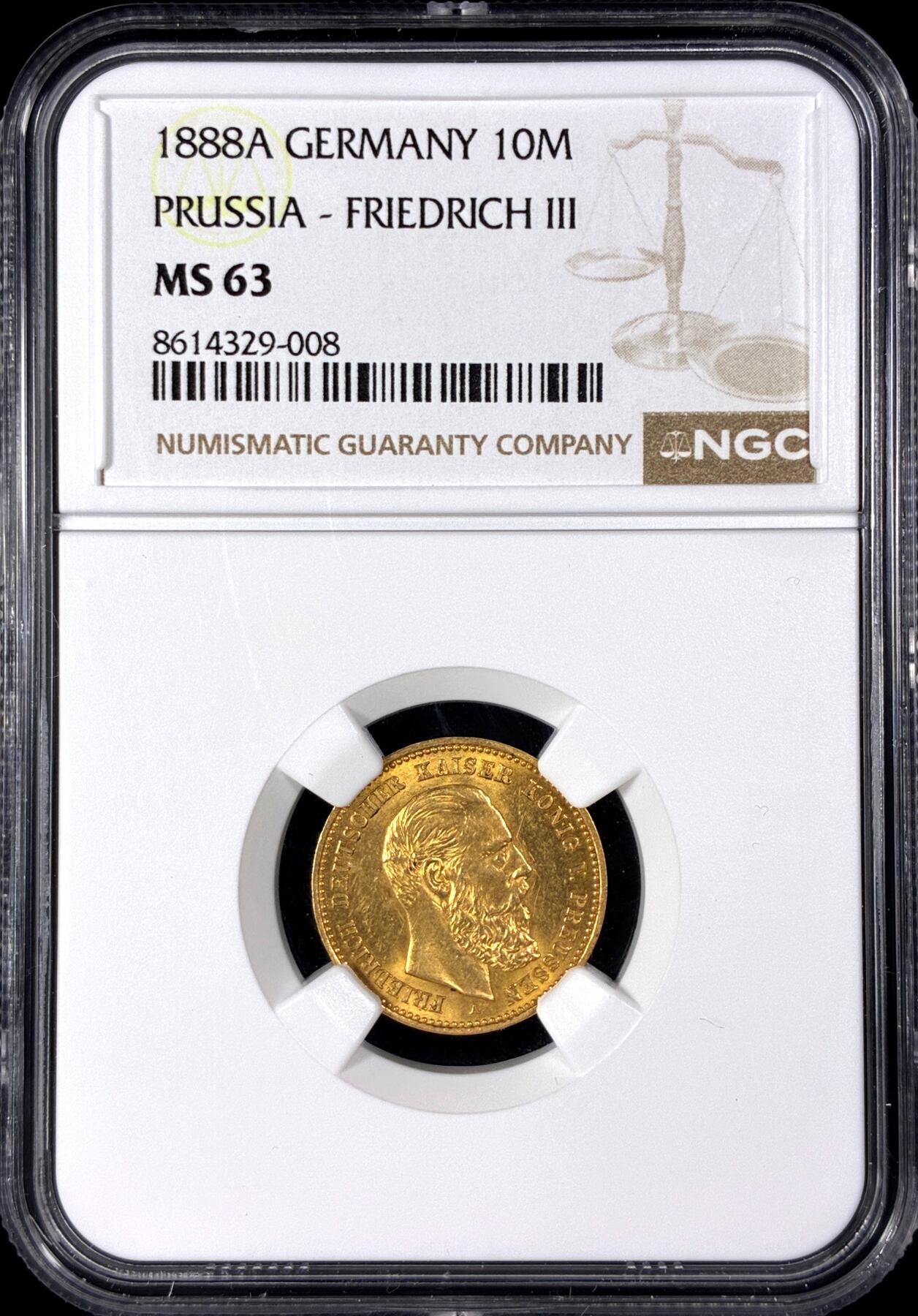 【雨安】【直播拍卖】【第0128期-评级币章】2026-03-14 周六 19:30 (金价1145, 银价22.39) [评级金铂] Germany [金币] 德国 帝国 J.247 Prussia普鲁士 10马克 三皇 1888年  NGC-MS63
