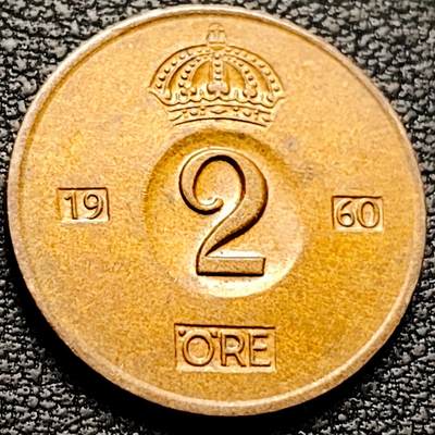 泉币菌-第208场-拍品多 请提前出价 - 早期币 瑞典1960年 2欧尔铜币 皇冠 