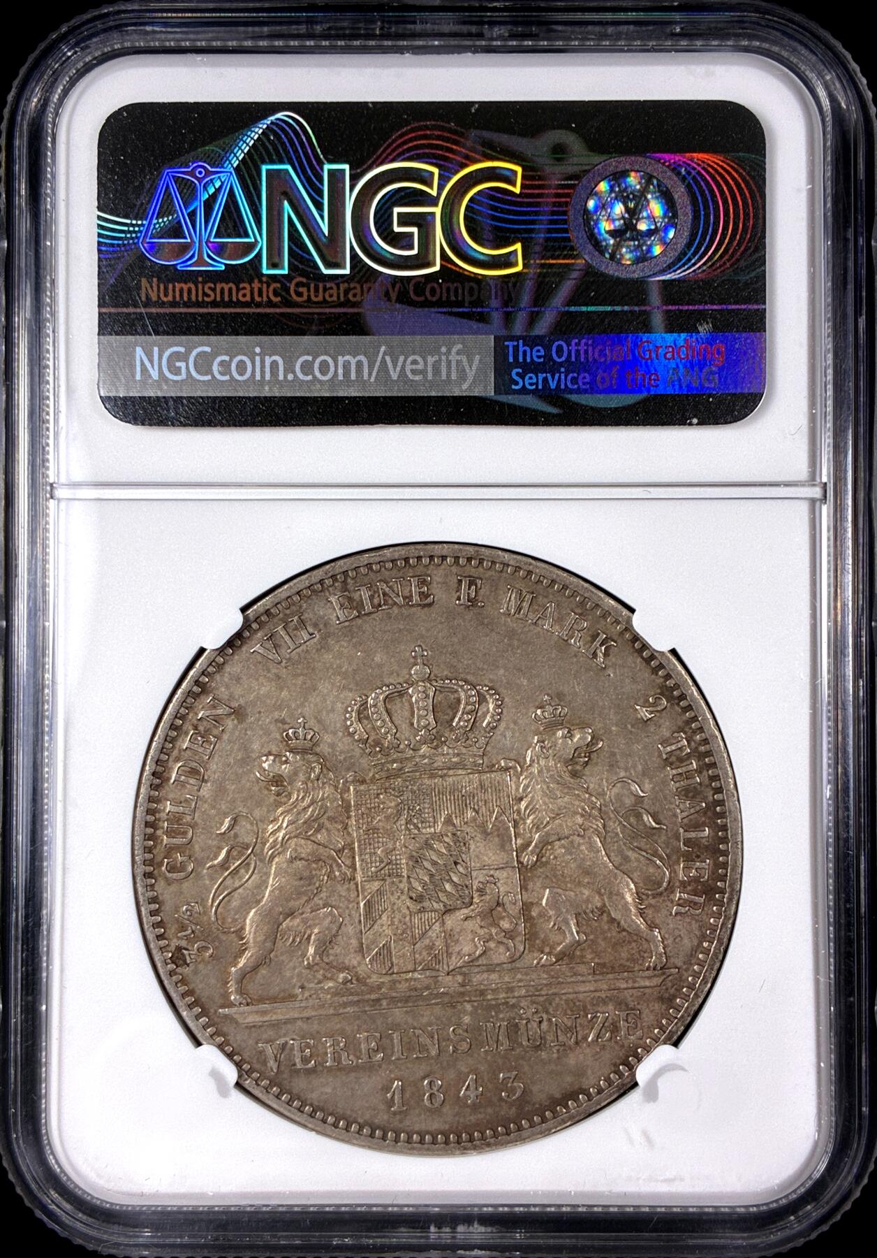 【雨安】【直播拍卖】【第0128期-评级币章】2026-03-14 周六 19:30 (金价1145, 银价22.39) [评级德国] Germany 德国 德意志 2泰勒 Bavaria巴伐利亚 Thun.074 KM#0814 (1842-1848) 路德维希一世 1843年  NGC-AU58