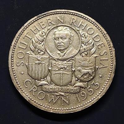 【全场包邮】纯粹捡漏拍511场 - 英属南罗德西亚1953年1克朗塞西尔·罗兹诞生100周年克朗型纪念银币【38.5毫米28.28克50%】