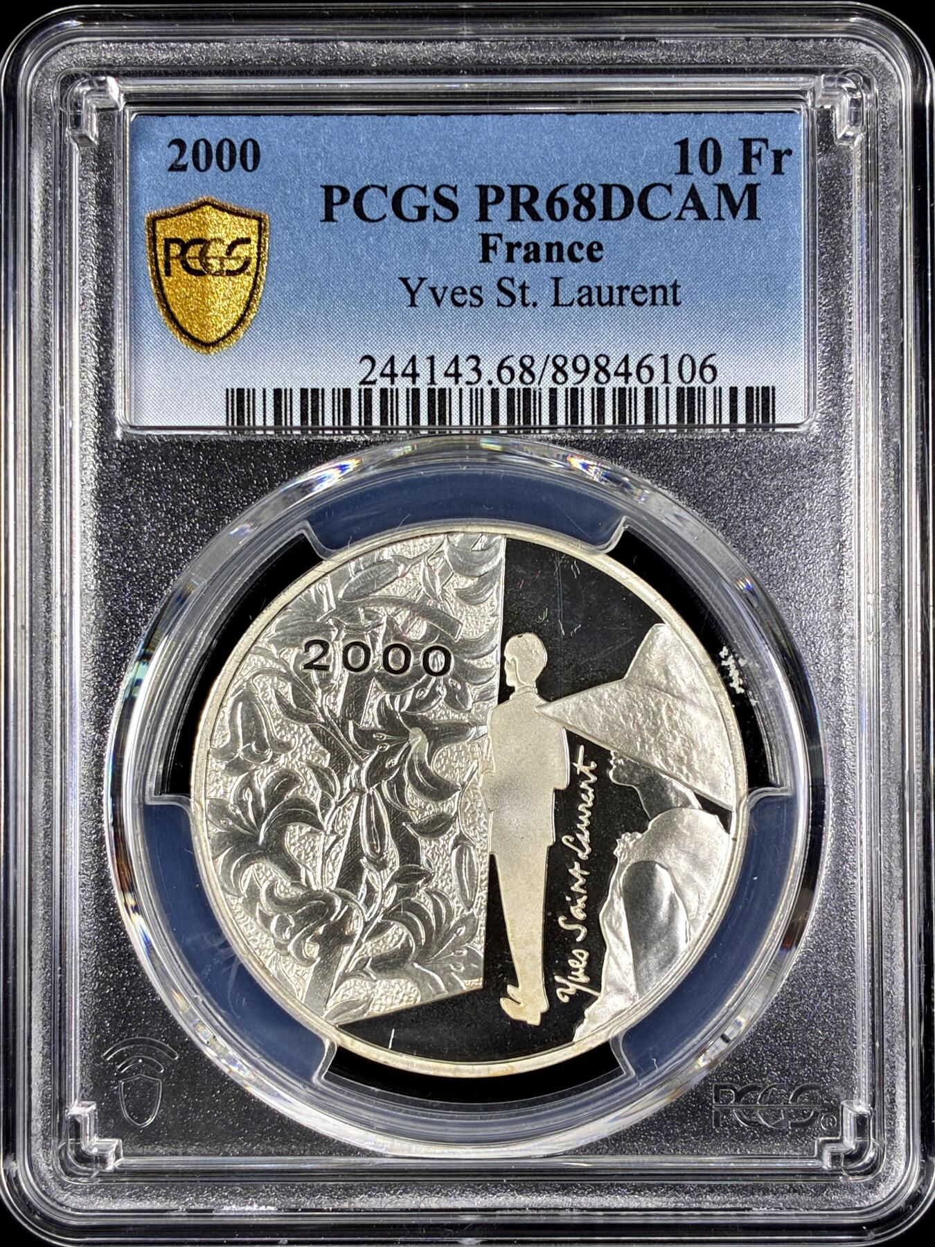 【雨安】【直播拍卖】【第0128期-评级币章】2026-03-14 周六 19:30 (金价1145, 银价22.39) [评级现代] France 法国 10法郎 2000年 伊夫·圣罗兰 PCGS-PR68DCAM 精制币