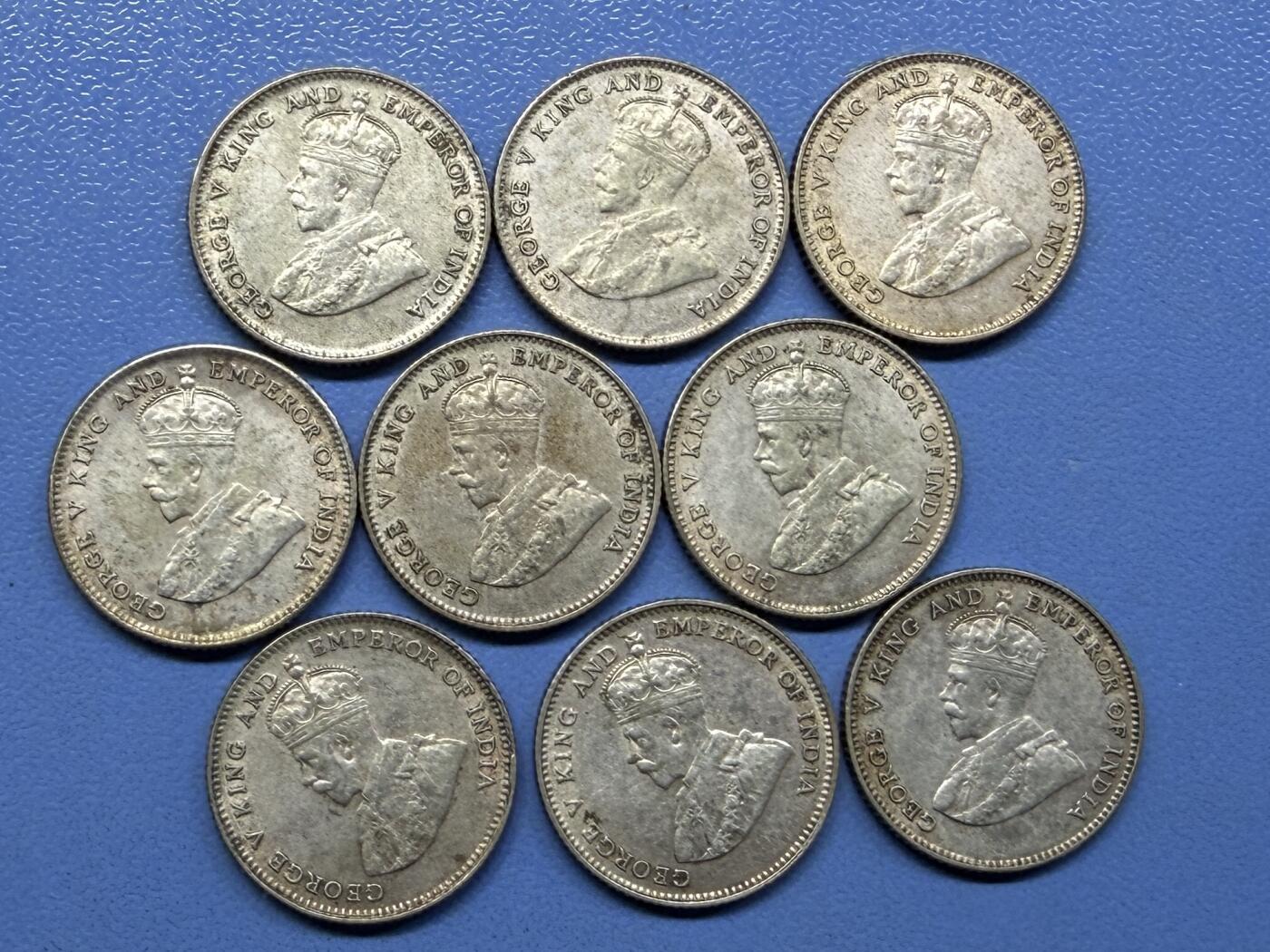 外国银币拍卖 9枚1927年海峡国英属马来亚乔治六世银币10分小银币 实物图#9